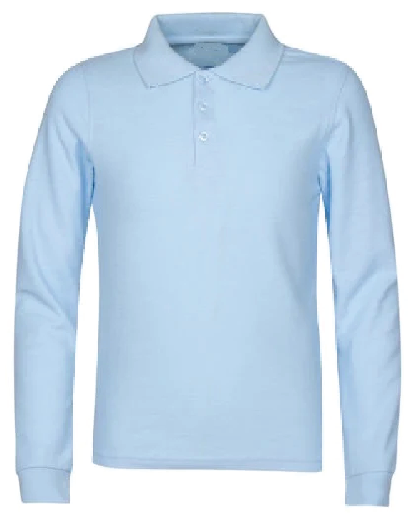Girls Long Sleeve Polo-Light Blue