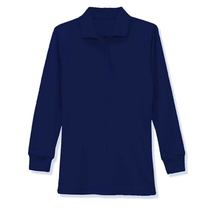 Girls Long Sleeve Polo-Navy
